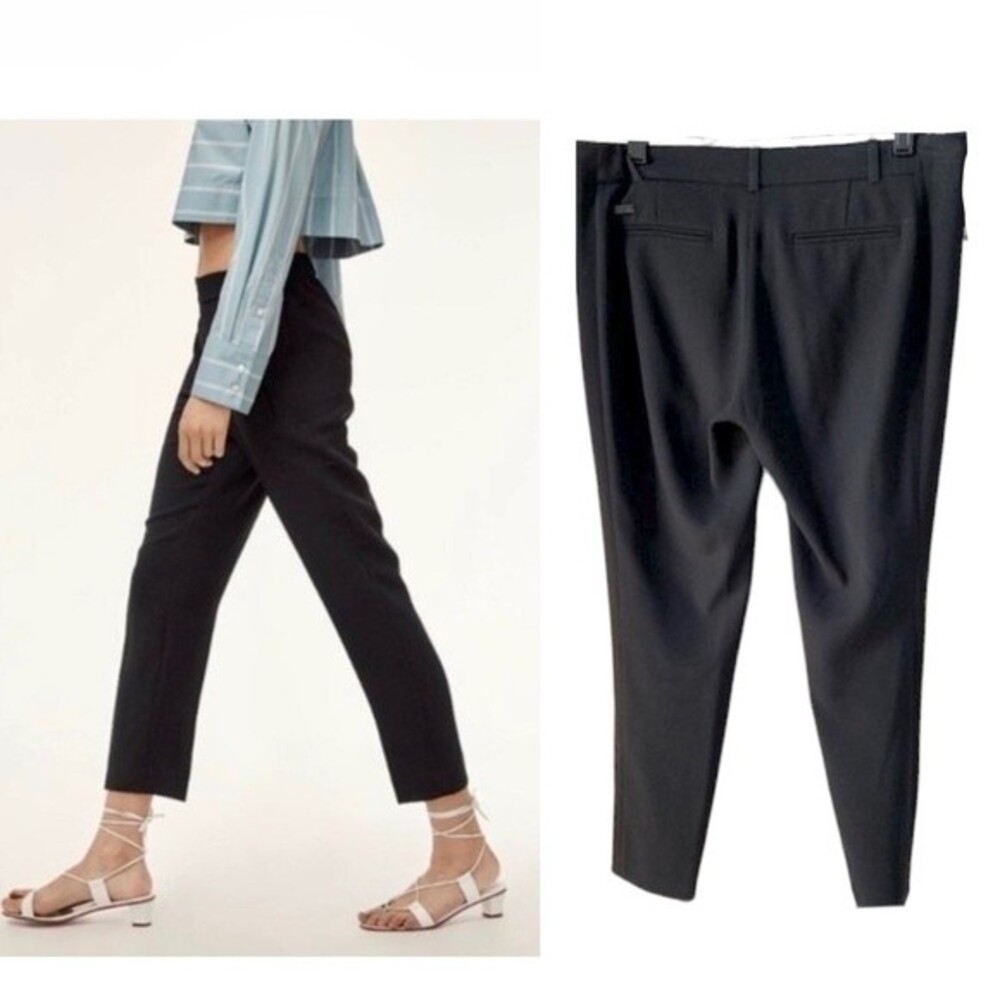 Aritzia Wilfred Sateen Stripe Slim Black Pants 2